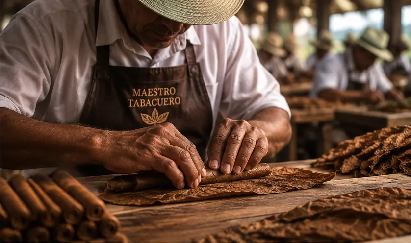 Maestro tabaquero elaborando artesanalmente un cigarro premium dominicano para René Cigars